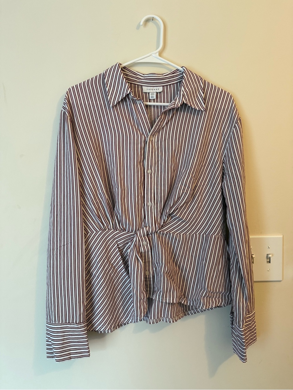 Topshop White Blouse with Burgundy Vertical Stripes